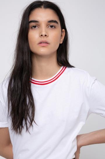 Koszulki HUGO Stripe Neck Slim Fit Białe Damskie (Pl54414)